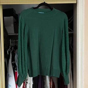 Green Sweater with Sheer Polka Dot Sleeves
